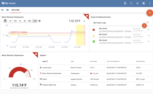 Administrative view within a remote monitoring application where rules can be set to detect warning states for industrial, PLC-based machinery.